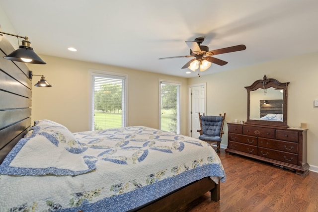 2680 Cedar Grove Rd, Lebanon, TN 37087 - bedroom featuring dark wood-style flooring, recessed lighting, and a ceiling fan