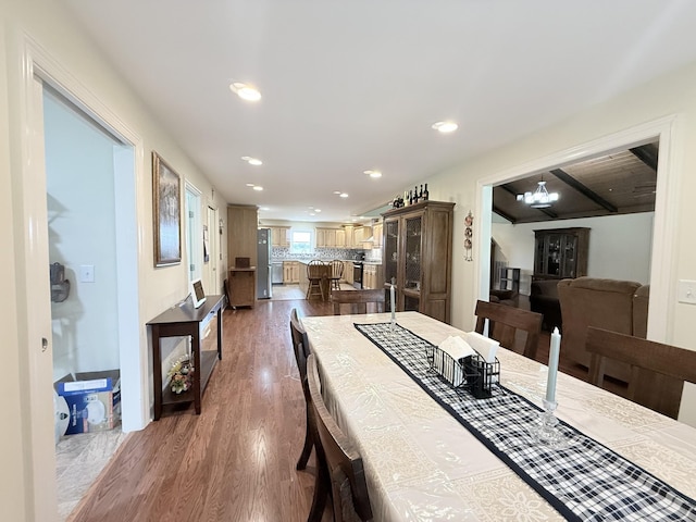 2680 Cedar Grove Rd, Lebanon, TN 37087 - dining space featuring dark wood-style floors, recessed lighting, and a chandelier