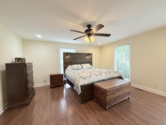 2680 Cedar Grove Rd, Lebanon, TN 37087 - bedroom with dark wood-style floors, a ceiling fan, and recessed lighting