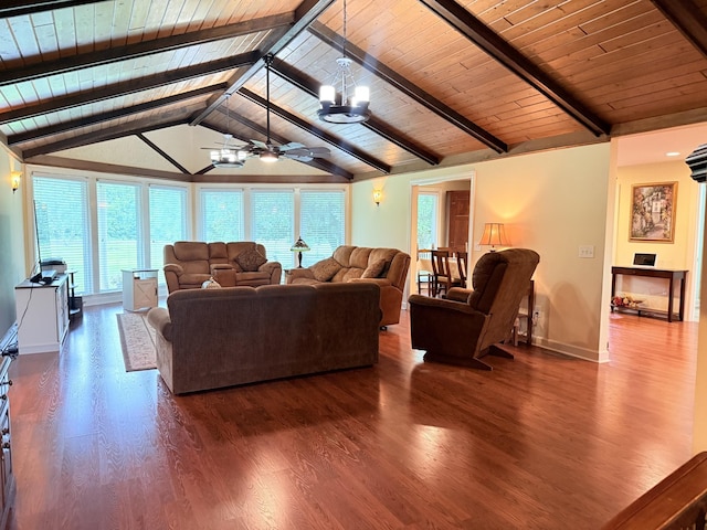 2680 Cedar Grove Rd, Lebanon, TN 37087 - living room with wood ceiling, plenty of natural light, wood finished floors, a chandelier, and a ceiling fan