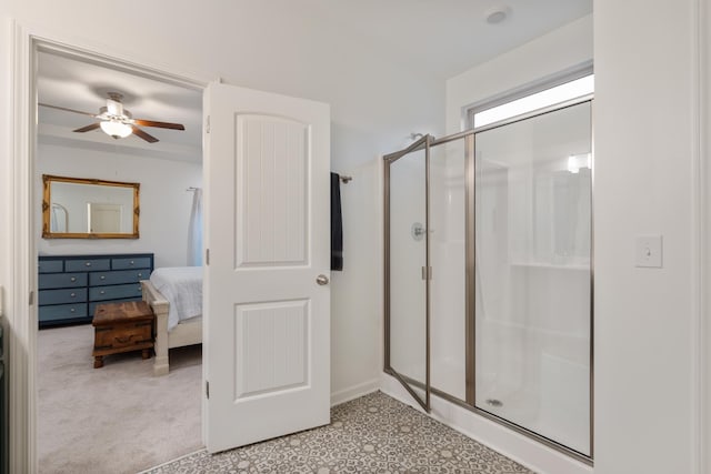 611 Hawkeye Ct, Eagleville, TN 37060 - bathroom featuring a shower stall and ceiling fan