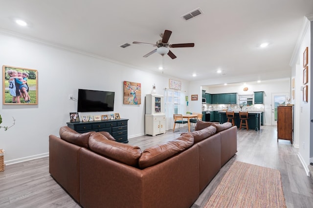 611 Hawkeye Ct, Eagleville, TN 37060 - living area with ceiling fan, light wood-type flooring, ornamental molding, and recessed lighting