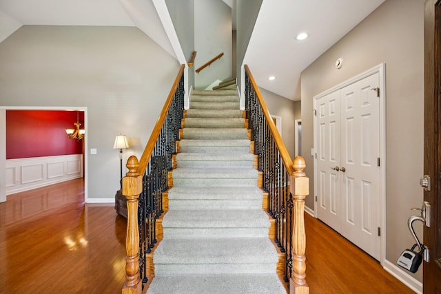 2707 Albany Ct, Murfreesboro, TN 37129 - staircase with wood finished floors, recessed lighting, and lofted ceiling