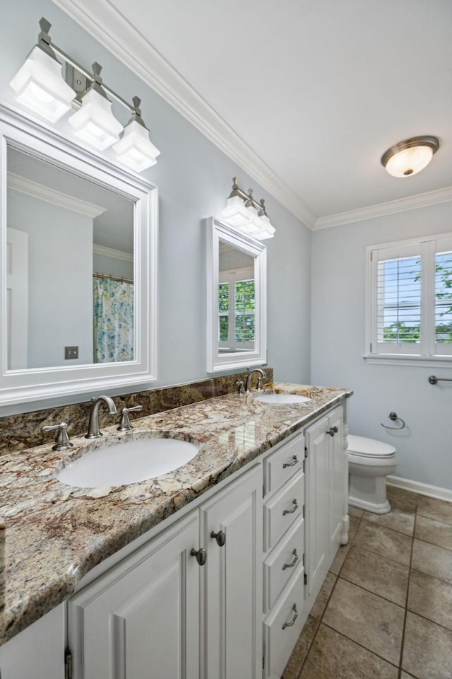2707 Albany Ct, Murfreesboro, TN 37129 - bathroom featuring double vanity, crown molding, healthy amount of natural light, and tile patterned flooring