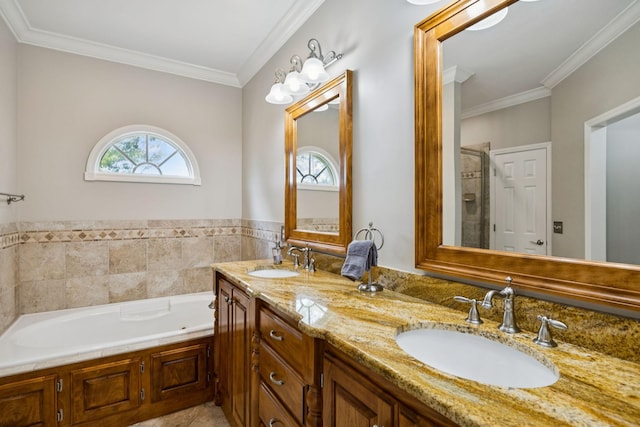 2707 Albany Ct, Murfreesboro, TN 37129 - full bathroom featuring double vanity, a garden tub, and crown molding