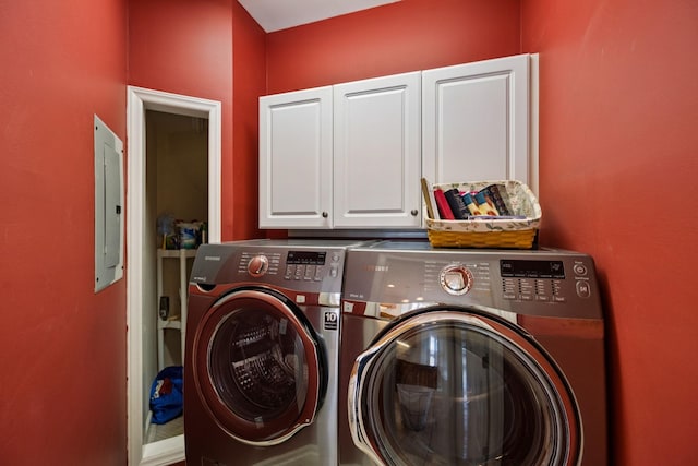 2707 Albany Ct, Murfreesboro, TN 37129 - laundry room with cabinet space, washing machine and clothes dryer, and electric panel