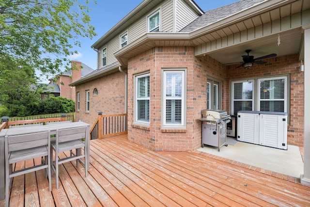 2707 Albany Ct, Murfreesboro, TN 37129 - deck featuring ceiling fan, outdoor dining space, and grilling area