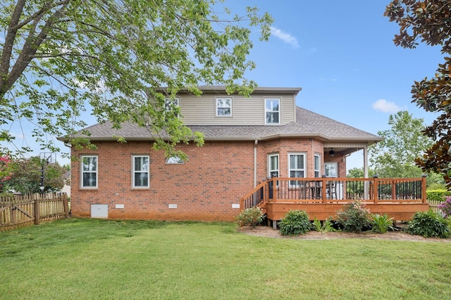 2707 Albany Ct, Murfreesboro, TN 37129 - back of property with a shingled roof, brick siding, a deck, and crawl space