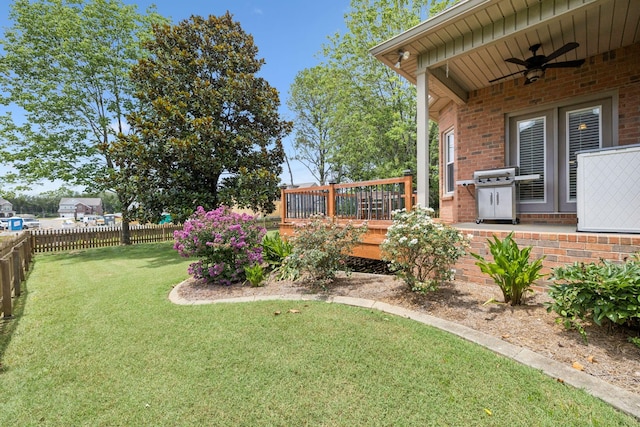 2707 Albany Ct, Murfreesboro, TN 37129 - fenced backyard featuring a ceiling fan and a wooden deck