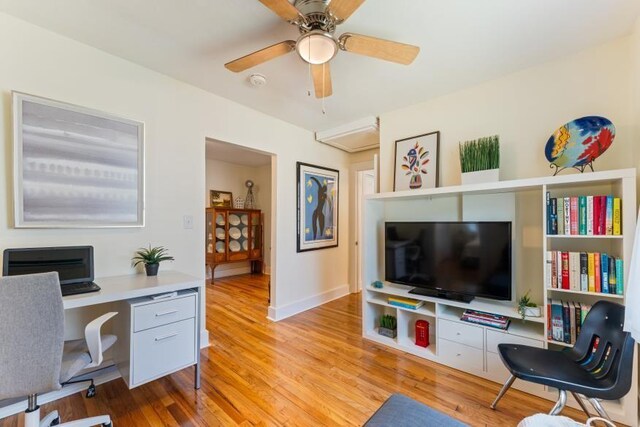 3102 Crescent Cir, Chattanooga, TN 37407 - home office with ceiling fan, wood finished floors, and attic access