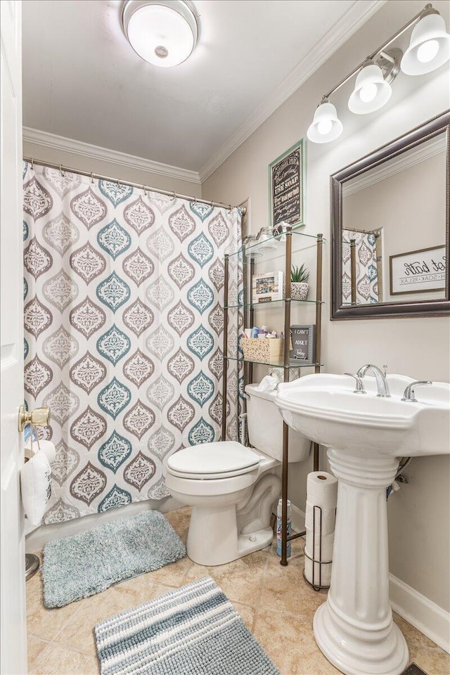 615 S Moore Rd, Chattanooga, TN 37412 - bathroom with ornamental molding, curtained shower, and tile patterned flooring