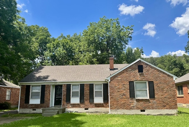 3084 Edgeware Rd S, Memphis, TN 38118 - ranch-style house featuring crawl space, a chimney, roof with shingles, and brick siding