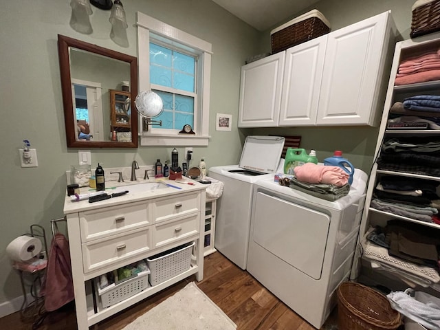 407 Cedar Rd, Pikeville, TN 37367 - laundry room with independent washer and dryer, dark wood-type flooring, and cabinet space