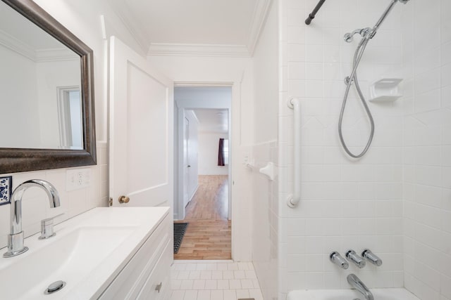 400 7th Ave, Fayetteville, TN 37334 - bathroom featuring ornamental molding,  shower combination, and vanity