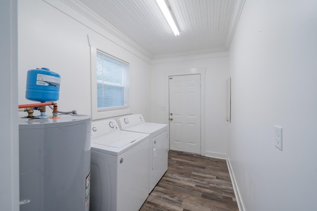 400 7th Ave, Fayetteville, TN 37334 - laundry area with gas water heater, ornamental molding, separate washer and dryer, and dark wood-type flooring