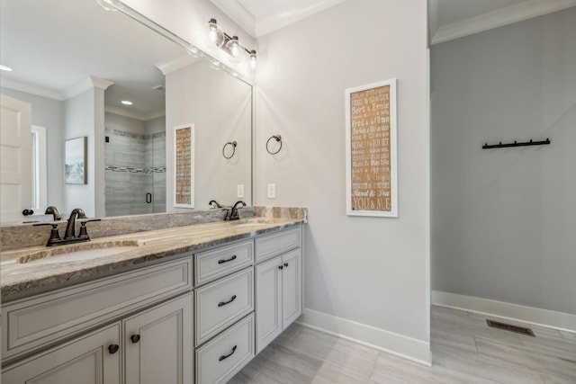 1111 Willow Springs Dr, Lebanon, TN 37087 - full bath with double vanity, a shower stall, ornamental molding, and recessed lighting