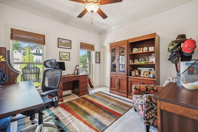 1111 Willow Springs Dr, Lebanon, TN 37087 - office featuring ceiling fan, plenty of natural light, and ornamental molding