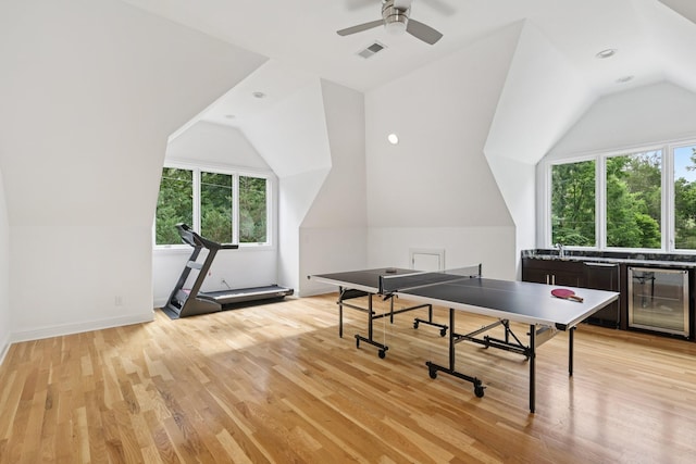 3 Annandale, Nashville, TN 37215 - playroom with wine cooler, vaulted ceiling, light wood-style floors, and ceiling fan