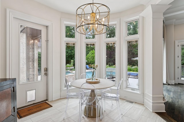 3 Annandale, Nashville, TN 37215 - dining area featuring decorative columns and a chandelier