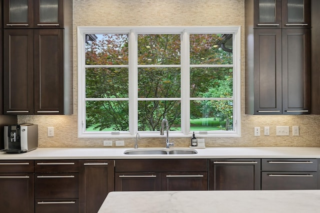 3 Annandale, Nashville, TN 37215 - kitchen with light countertops, dark brown cabinets, and glass insert cabinets