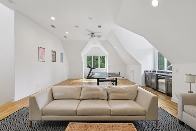 3 Annandale, Nashville, TN 37215 - living room with light wood-type flooring, beverage cooler, recessed lighting, a ceiling fan, and lofted ceiling