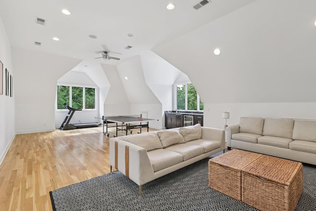 3 Annandale, Nashville, TN 37215 - living area featuring wood finished floors, beverage cooler, recessed lighting, lofted ceiling, and ceiling fan