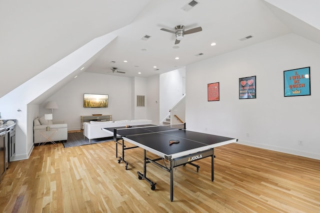 3 Annandale, Nashville, TN 37215 - playroom with ceiling fan, vaulted ceiling, light wood finished floors, and recessed lighting