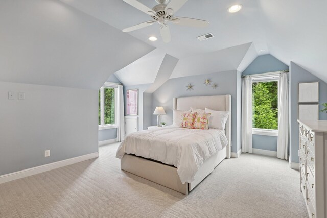 3 Annandale, Nashville, TN 37215 - bedroom with light colored carpet, lofted ceiling, multiple windows, a ceiling fan, and recessed lighting