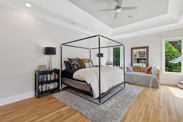 3 Annandale, Nashville, TN 37215 - bedroom with a raised ceiling, light wood-style flooring, recessed lighting, and a ceiling fan
