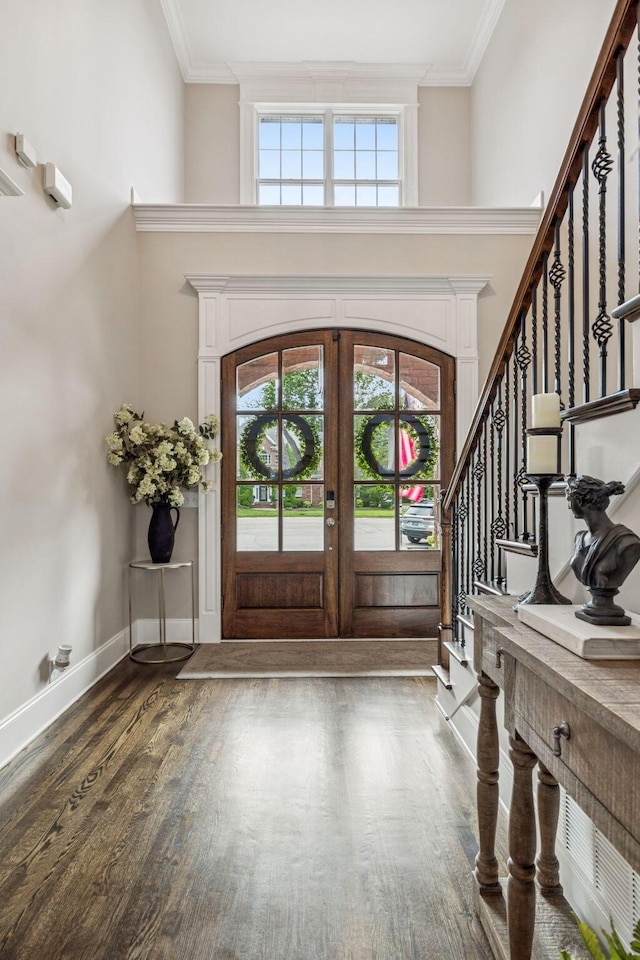 1808 Mosaic Trl, Murfreesboro, TN 37130 - entryway featuring plenty of natural light, wood finished floors, crown molding, stairway, and french doors