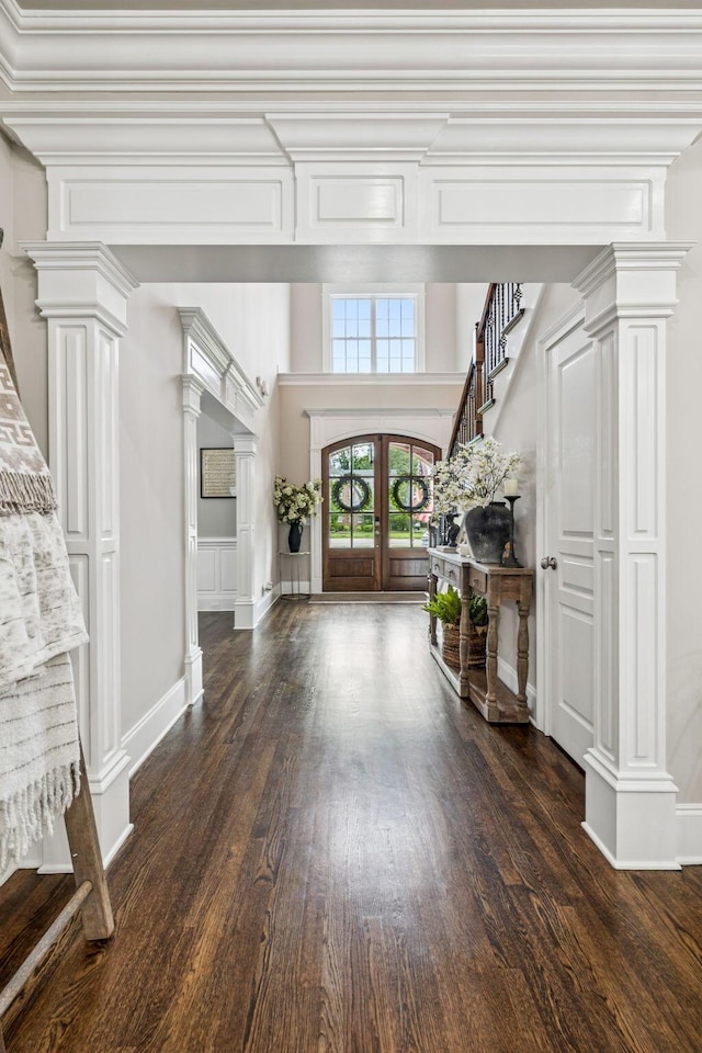1808 Mosaic Trl, Murfreesboro, TN 37130 - foyer with ornate columns, wood finished floors, stairs, and french doors
