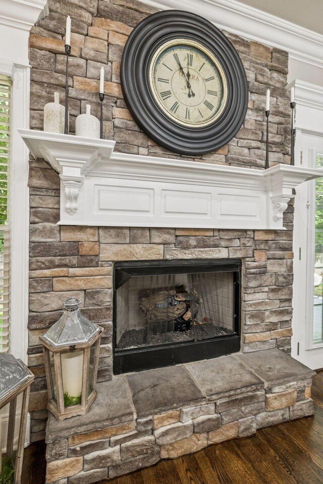 1808 Mosaic Trl, Murfreesboro, TN 37130 - detailed view of a fireplace, wood finished floors, and crown molding