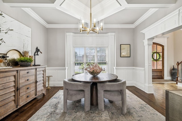 1808 Mosaic Trl, Murfreesboro, TN 37130 - dining area with plenty of natural light, dark wood-style floors, a chandelier, a wainscoted wall, and crown molding