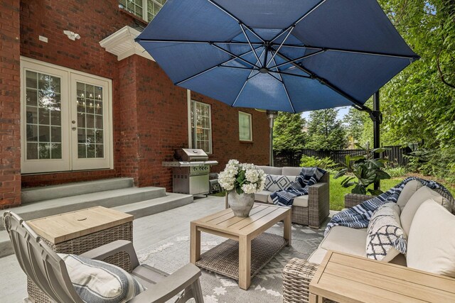 1808 Mosaic Trl, Murfreesboro, TN 37130 - fenced backyard featuring area for grilling, an outdoor hangout area, french doors, and a patio
