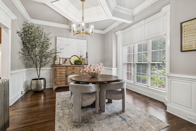 1808 Mosaic Trl, Murfreesboro, TN 37130 - dining area with a chandelier, dark wood-type flooring, wainscoting, ornamental molding, and a decorative wall