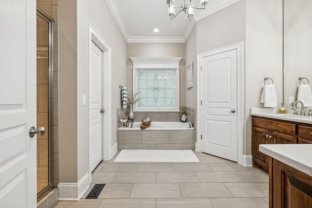 1808 Mosaic Trl, Murfreesboro, TN 37130 - full bath featuring crown molding, a chandelier, vanity, a bath, and a tile shower