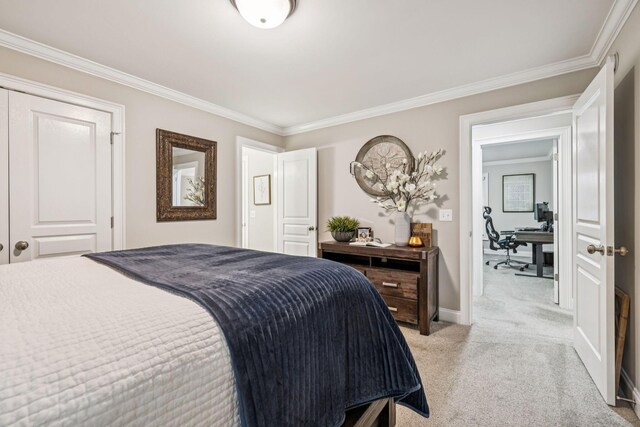 1808 Mosaic Trl, Murfreesboro, TN 37130 - bedroom with light colored carpet, ornamental molding, and an office area