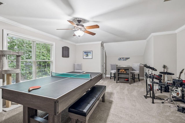 1808 Mosaic Trl, Murfreesboro, TN 37130 - rec room with light colored carpet, ornamental molding, and a ceiling fan