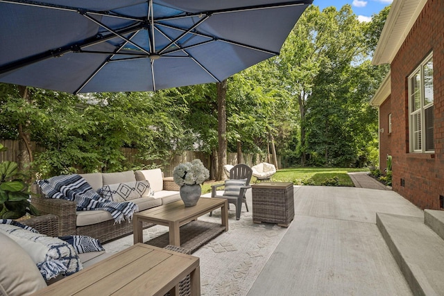 1808 Mosaic Trl, Murfreesboro, TN 37130 - fenced backyard featuring an outdoor hangout area, a patio area, and view of wooded area