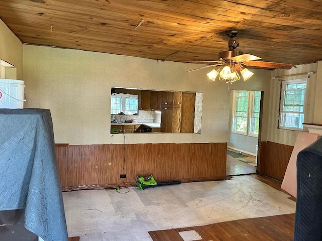 122 W Lake St, Camden, TN 38320 - kitchen with wood ceiling, wood finished floors, and ceiling fan