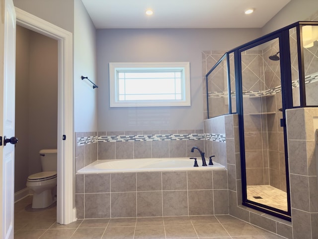 5120 Prickly Pine Pl, Murfreesboro, TN 37129 - bathroom featuring a bath, tile patterned floors, a shower stall, and recessed lighting