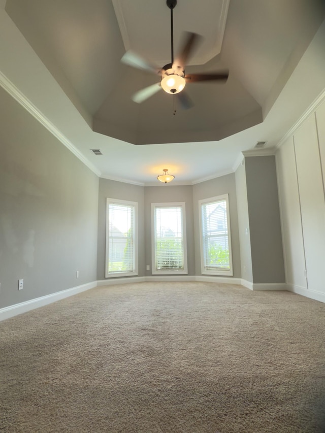 5120 Prickly Pine Pl, Murfreesboro, TN 37129 - carpeted spare room featuring a raised ceiling, ornamental molding, and ceiling fan