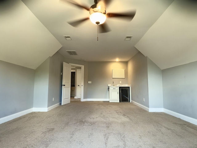 5120 Prickly Pine Pl, Murfreesboro, TN 37129 - unfurnished living room featuring ceiling fan, carpet, and beverage cooler