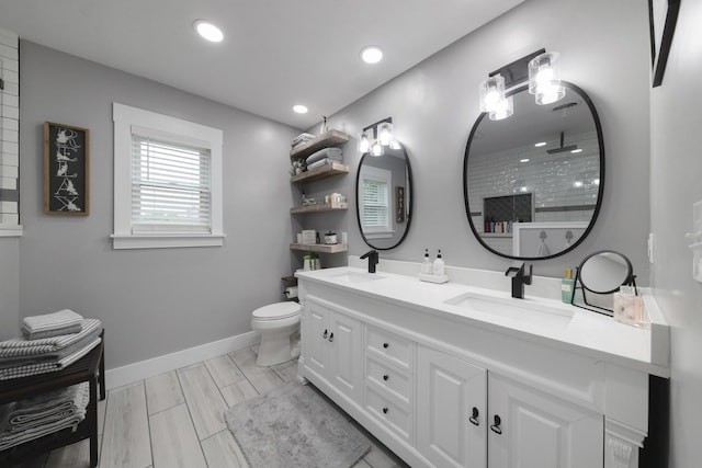 114 Deerview Dr, Columbia, TN 38401 - bathroom with double vanity, a tile shower, and recessed lighting