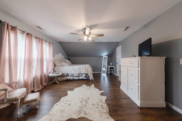114 Deerview Dr, Columbia, TN 38401 - bedroom featuring vaulted ceiling, dark wood-style floors, and ceiling fan
