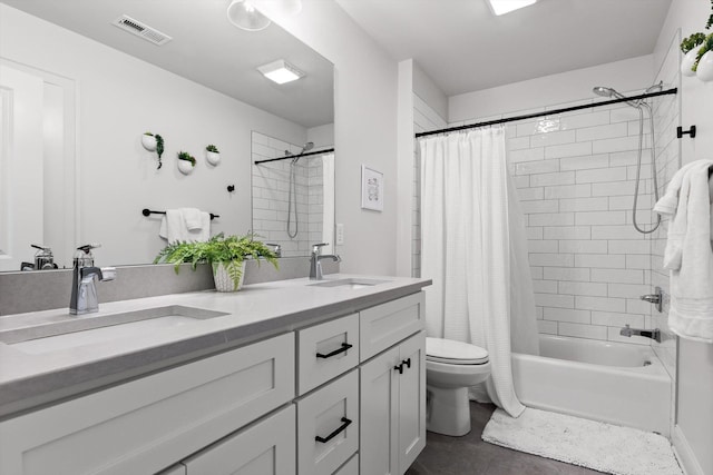 8665 Woodbury Acre Ct, Harrison, TN 37341 - bathroom with double vanity, shower / tub combo, and tile patterned flooring
