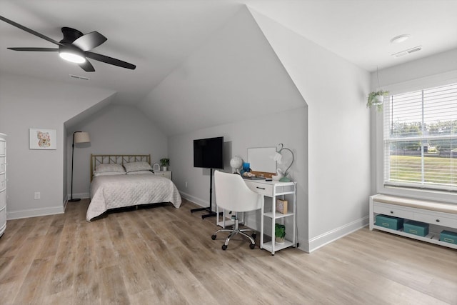 8665 Woodbury Acre Ct, Harrison, TN 37341 - bedroom with light wood-style floors, lofted ceiling, and ceiling fan