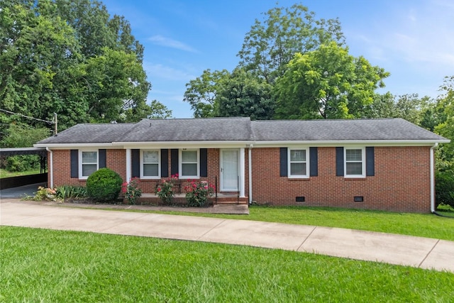 435 Forest St, Lewisburg, TN 37091 - single story home with driveway, crawl space, brick siding, a front lawn, and an attached carport