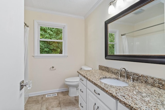 435 Forest St, Lewisburg, TN 37091 - full bathroom with vanity, plenty of natural light, ornamental molding, a shower with shower curtain, and tile patterned floors