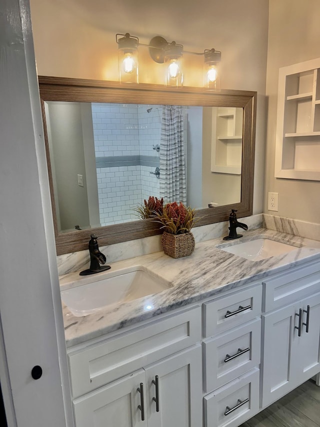 1059 S Cross Bridges Rd, Mount Pleasant, TN 38474 - bathroom with double vanity and curtained shower